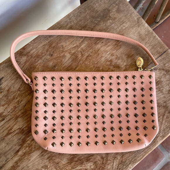 CALLEEN CORDERO Peachy Pink Studded Leather Shoulder Bag 2 Zippered Storage Cute - Picture 12 of 12